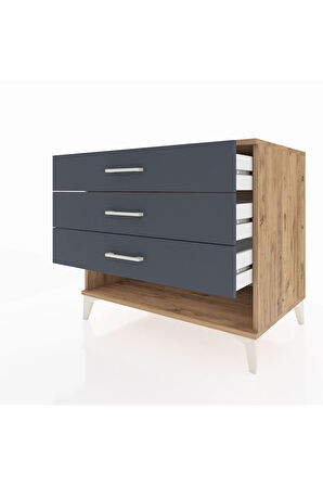 Kronos Şifonyer 3 Çekmeceli 88x59x80 Çam-Antrasit