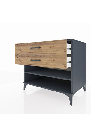 Kronos Şifonyer Tek Raflı 2 Çekmeceli 88x59x80 Antrasit-Çam