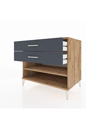 Kronos Şifonyer Tek Raflı 2 Çekmeceli 88x59x80 Çam-Antrasit