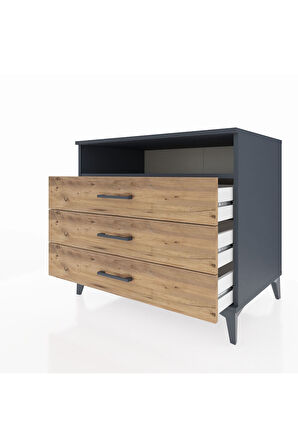 Kronos Şifonyer Tek Raflı 3 Çekmeceli 88x59x80 Antrasit-Çam