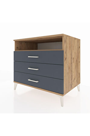 Kronos Şifonyer Tek Raflı 3 Çekmeceli 88x59x80 Çam-Antrasit