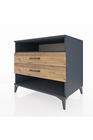 Kronos Şifonyer Tek Raflı 2 Çekmeceli 88x59x80 Antrasit-Çam