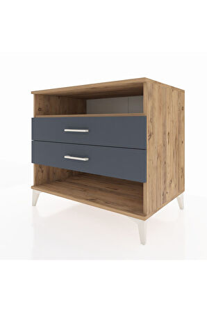 Kronos Şifonyer Tek Raflı 2 Çekmeceli 88x59x80 Çam-Antrasit