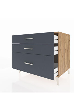 Kronos Şifonyer 3 Çekmeceli 88x59x80 Çam-Antrasit