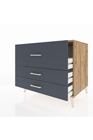 Kronos Şifonyer 3 Çekmeceli 88x59x80 Çam-Antrasit