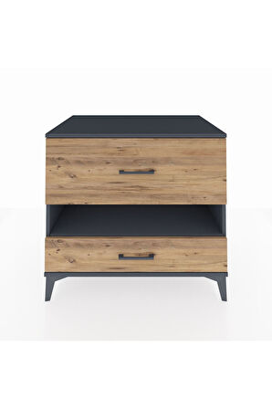 Kronos Şifonyer Tek Raflı 2 Çekmeceli 88x59x80 Antrasit-Çam