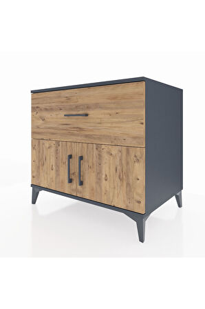 Kronos Şifonyer Tek Raflı Tek Çekmeceli 2 Kapaklı 88x59x80 Antrasit-Çam