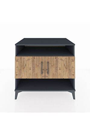 Kronos Şifonyer 3 Raflı 2 Kapaklı 88x59x80 Antrasit-Çam