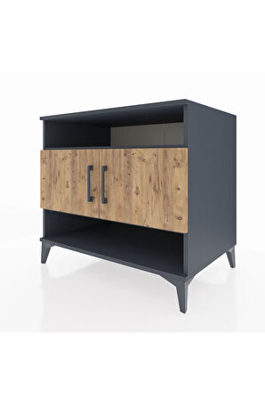 Kronos Şifonyer 3 Raflı 2 Kapaklı 88x59x80 Antrasit-Çam