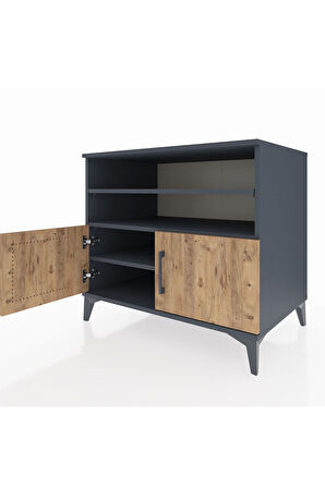 Kronos Şifonyer 3 Raflı 2 Kapaklı 88x59x80 Antrasit-Çam