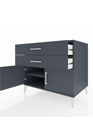 Kronos Şifonyer Tek Raflı 2 Çekmeceli 2 Kapaklı 88x59x80 Antrasit-Antrasit
