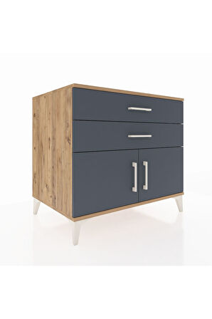 Kronos Şifonyer Tek Raflı 2 Çekmeceli 2 Kapaklı 88x59x80 Çam-Antrasit