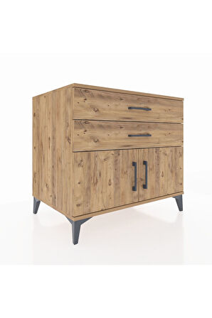 Kronos Şifonyer Tek Raflı 2 Çekmeceli 2 Kapaklı 88x59x80 Çam-Çam