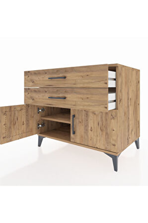 Kronos Şifonyer Tek Raflı 2 Çekmeceli 2 Kapaklı 88x59x80 Çam-Çam