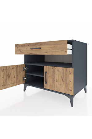 Kronos Şifonyer 2 Raflı Tek Çekmeceli 2 Kapaklı 88x59x80 Antrasit-Çam