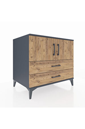 Kronos Şifonyer 2 Raflı 2 Çekmeceli 2 Kapaklı 88x59x80 Antrasit-Çam