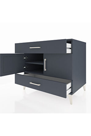 Kronos Şifonyer 2 Raflı 2 Çekmeceli 2 Kapaklı 88x59x80 Antrasit-Antrasit