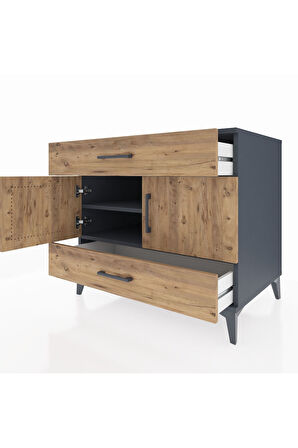 Kronos Şifonyer 2 Raflı 2 Çekmeceli 2 Kapaklı 88x59x80 Antrasit-Çam