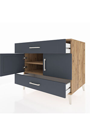 Kronos Şifonyer 2 Raflı 2 Çekmeceli 2 Kapaklı 88x59x80 Çam-Antrasit