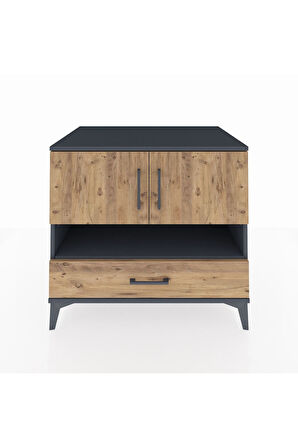 Kronos Şifonyer 3 Raflı Tek Çekmeceli 2 Kapaklı 88x59x80 Antrasit-Çam