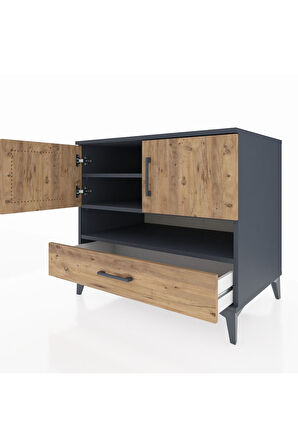 Kronos Şifonyer 3 Raflı Tek Çekmeceli 2 Kapaklı 88x59x80 Antrasit-Çam