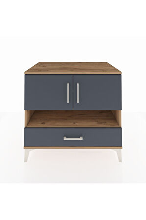 Kronos Şifonyer 3 Raflı Tek Çekmeceli 2 Kapaklı 88x59x80 Çam-Antrasit