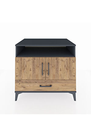 Kronos Şifonyer 3 Raflı Tek Çekmeceli 2 Kapaklı 88x59x80 Antrasit-Çam