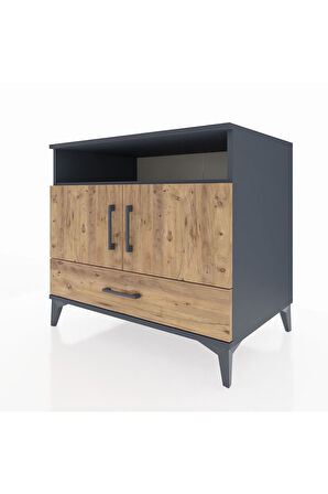 Kronos Şifonyer 3 Raflı Tek Çekmeceli 2 Kapaklı 88x59x80 Antrasit-Çam