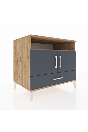 Kronos Şifonyer 3 Raflı Tek Çekmeceli 2 Kapaklı 88x59x80 Çam-Antrasit