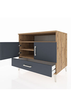 Kronos Şifonyer 3 Raflı Tek Çekmeceli 2 Kapaklı 88x59x80 Çam-Antrasit