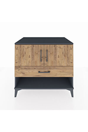 Kronos Şifonyer 2 Raflı Tek Çekmeceli 2 Kapaklı 88x59x80 Antrasit-Çam