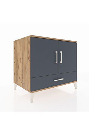 Kronos Şifonyer 2 Raflı Tek Çekmeceli 2 Kapaklı 88x59x80 Çam-Antrasit