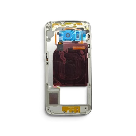 G925 Orta Kasa Galaxy S6 Edge Uyumlu Beyaz Renk Orta Kasa Çerçeve + Ses Açma ON OFF Tuş Plastik Kamera Camı ve Hoparlör Gümüş