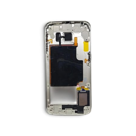 G925 Orta Kasa Galaxy S6 Edge Uyumlu Beyaz Renk Orta Kasa Çerçeve + Ses Açma ON OFF Tuş Plastik Kamera Camı ve Hoparlör Gümüş