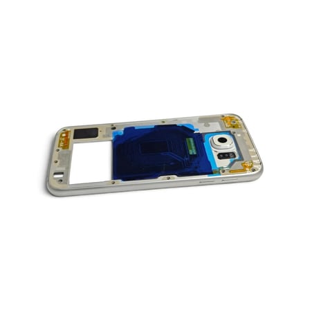 G920 Orta Kasa Galaxy S6 Uyumlu Beyaz Renk Orta Kasa Çerçeve + Ses Açma ON OFF Tuş Plastik Kamera Camı ve Hoparlör Gümüş