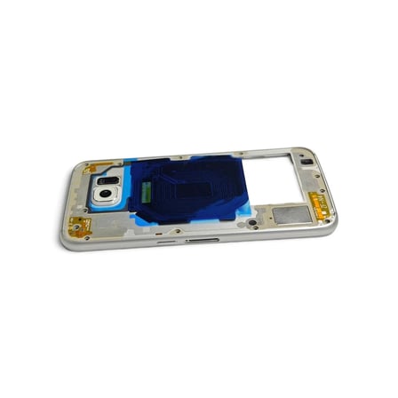 G920 Orta Kasa Galaxy S6 Uyumlu Beyaz Renk Orta Kasa Çerçeve + Ses Açma ON OFF Tuş Plastik Kamera Camı ve Hoparlör Gümüş