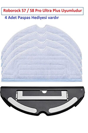 Roborock S7 Pro - Ultra Plus Uyumlu Mop Tutacağı Tutucu Aparat Ve 4 Adet Paspas