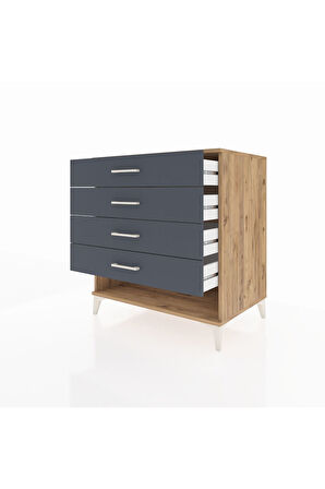 Kronos Şifonyer 4 Çekmeceli 88x59x96 Çam-Antrasit