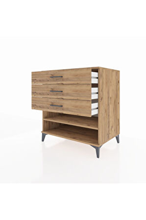 Kronos Şifonyer Tek Raflı 3 Çekmeceli 88x59x96 Çam-Çam
