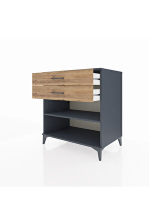 Kronos Şifonyer Tek Raflı 2 Çekmeceli 88x59x96 Antrasit-Çam