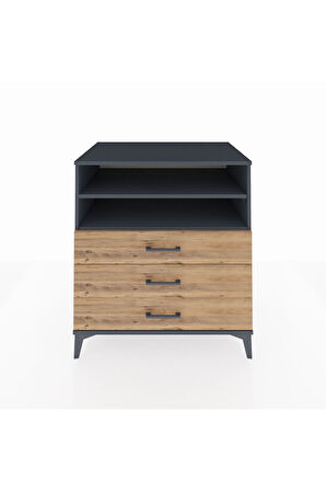 Kronos Şifonyer 2 Raflı 3 Çekmeceli 88x59x96 Antrasit-Çam