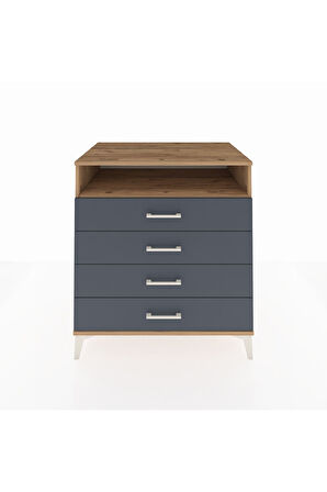 Kronos Şifonyer Tek Raflı 4 Çekmeceli 88x59x96 Çam-Antrasit