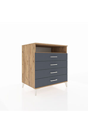 Kronos Şifonyer Tek Raflı 4 Çekmeceli 88x59x96 Çam-Antrasit