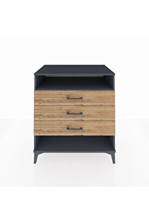 Kronos Şifonyer Tek Raflı 3 Çekmeceli 88x59x96 Antrasit-Çam