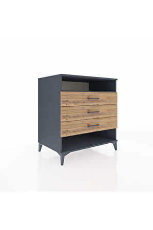 Kronos Şifonyer Tek Raflı 3 Çekmeceli 88x59x96 Antrasit-Çam