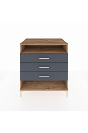 Kronos Şifonyer Tek Raflı 3 Çekmeceli 88x59x96 Çam-Antrasit