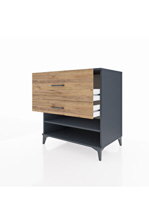 Kronos Şifonyer Tek Raflı 2 Çekmeceli 88x59x96 Antrasit-Çam