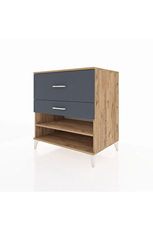 Kronos Şifonyer Tek Raflı 2 Çekmeceli 88x59x96 Çam-Antrasit