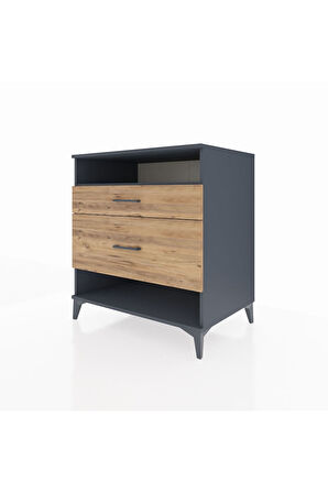 Kronos Şifonyer Tek Raflı 2 Çekmeceli 88x59x96 Antrasit-Çam