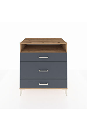 Kronos Şifonyer Tek Raflı 3 Çekmeceli 88x59x96 Çam-Antrasit